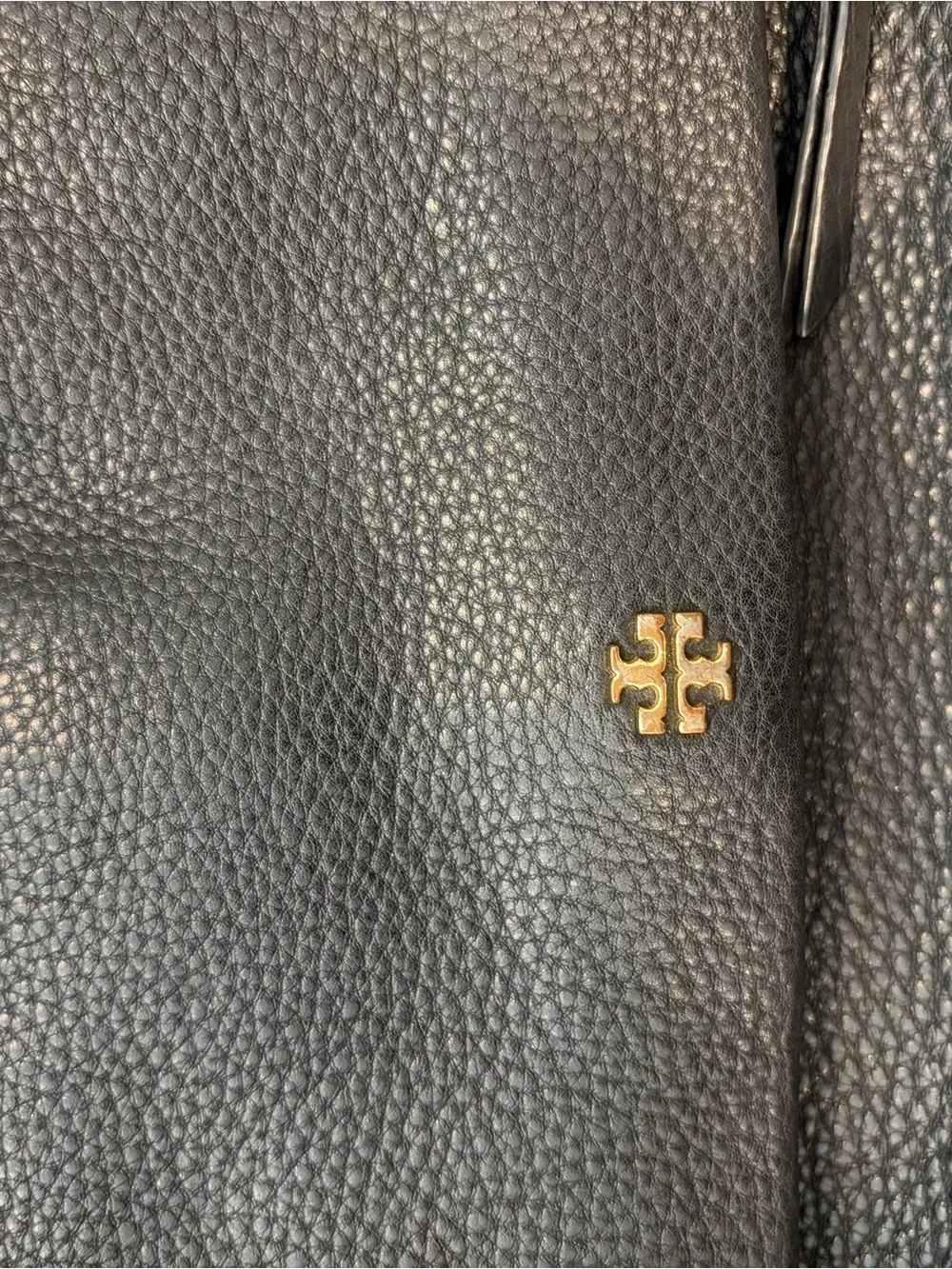 Tory Burch Black Pebbled Leather Fold-Over Crossbody with Gold Chain
